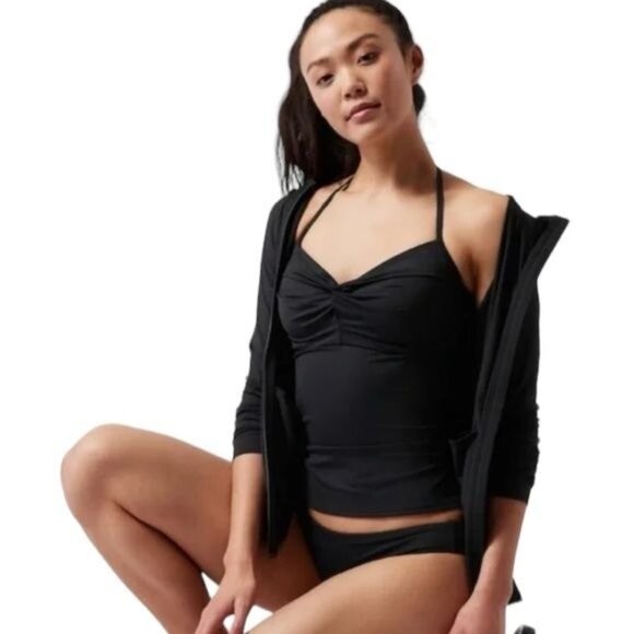 Athleta Hampton Bra Cup Swim Tankini Top Black UPF 50+ Beach Vacation 34 B/C‎ - Picture 1 of 7